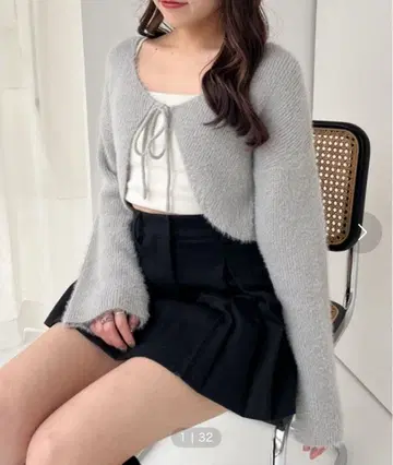 라메 리본 숏 가디건
