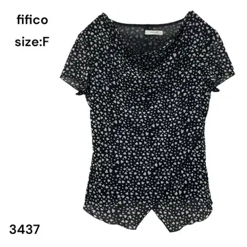 fifico 셔츠 블라우스 반팔 상의 FREE 하트 무늬 얇은 소재