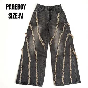 새상품급 PAGEBOY 페이지 보이 프린지 와이드 데님 M 사이즈 블랙