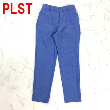 A6086 플라스테 슬랙스 캐주얼 팬츠 면 린넨 파랑 네이비 XS