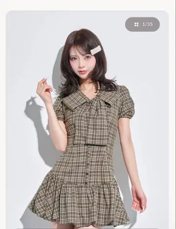 Darich 빅 리본 벌룬 체크 미니 원피스