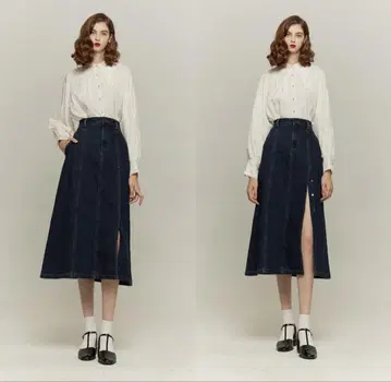 Tnewties 피치용 메모를 보며 스커트 데님 롱