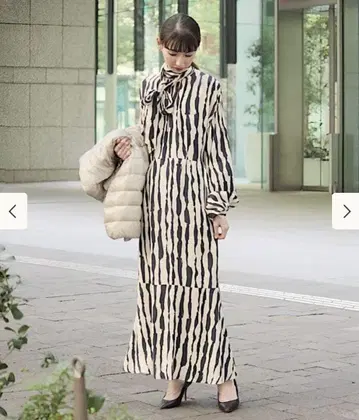 Demi-Luxe BEAMS / 레이온 프린트 리본 원피스 36