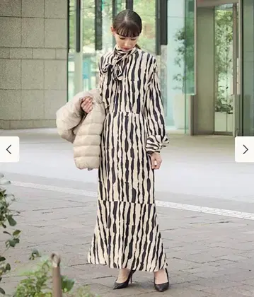 Demi-Luxe BEAMS / 레이온 프린트 리본 원피스 36