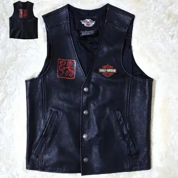 레어 할리데이비슨 베스트 가죽 블랙 와펜 천연 가죽 주름 가죽