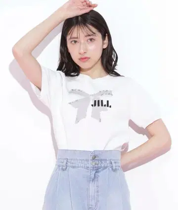 JILL BY JILLSTUART 리본 자카드 비쥬 니트탑