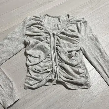 프릴 디자인 지퍼 가디건 그레이