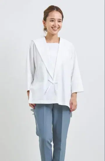 요리 화이트 V넥 세일러 티셔츠 상의