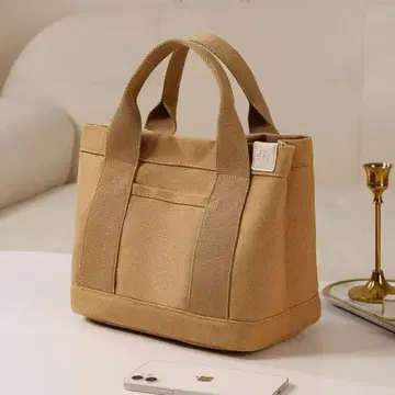 베이지 캔버스 미니 토트백 심플하고 사용하기 쉬운