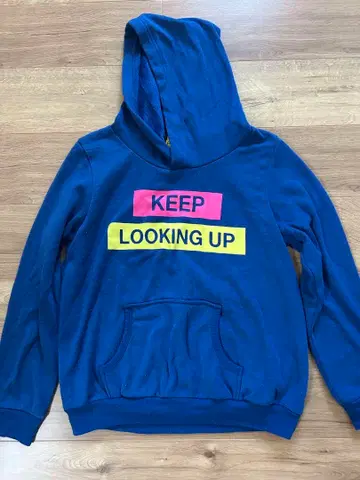 KEEP LOOKING UP 후드 부착 후드티 파랑 여성용 의류 로고