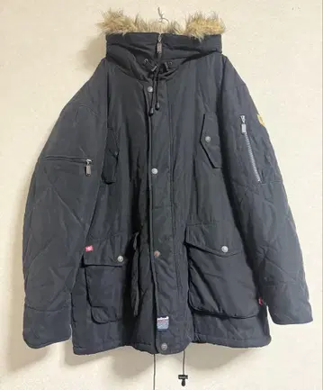 펠레 펠레 퍼 후드 부착 패딩 자켓 블랙 스트릿