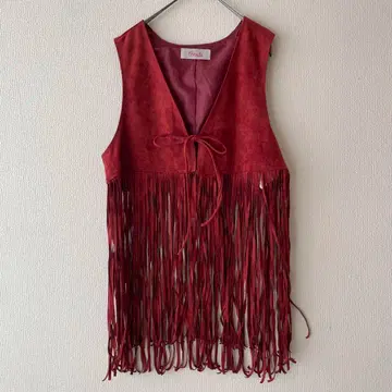 freada 프리다 페이크 스웨이드 프린지 베스트