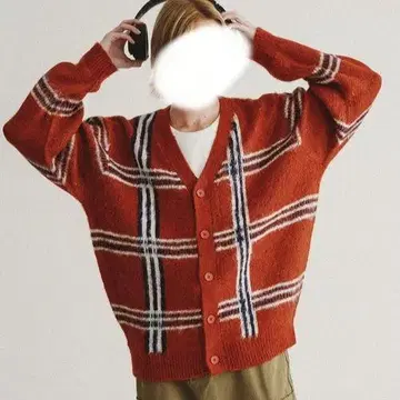 WISH FOREVER 오렌지 체크 무늬 L 가디건