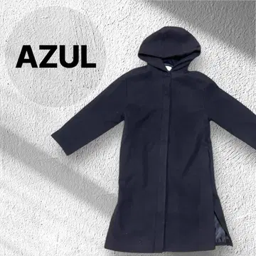 AZUL 후드 부착 롱 코트 블랙 슬릿 안감 지퍼