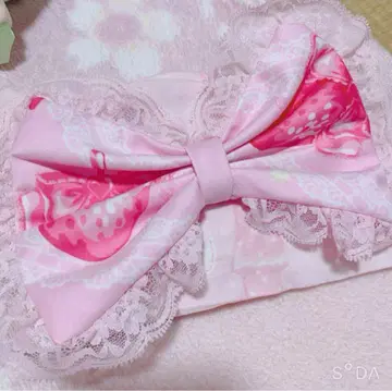 프리메로 딸기 밀피유 패턴 리본 머리핀