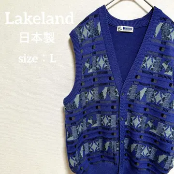 90s풍 Lakeland 레트로 니트 기하학 패턴 퍼플 계열 일본제 L