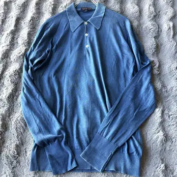 JOHN SMEDLEY 블루 긴팔 피케 셔츠 S 씨 아일랜드 코튼 파랑