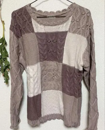 엑시즈팜 패치워크 니트 탁한 핑크