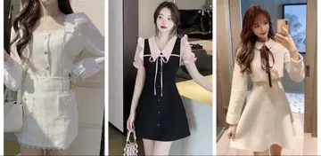 귀여운 원피스 3세트 왕홍 한국 리본 가을/겨울