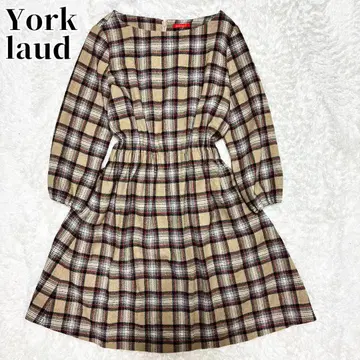 York land 울 체크 베이지 A라인 플레어 원피스