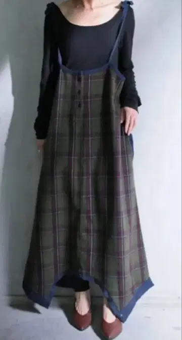안티카 체크 절개 살로펫 에르 롱 원피스 단종