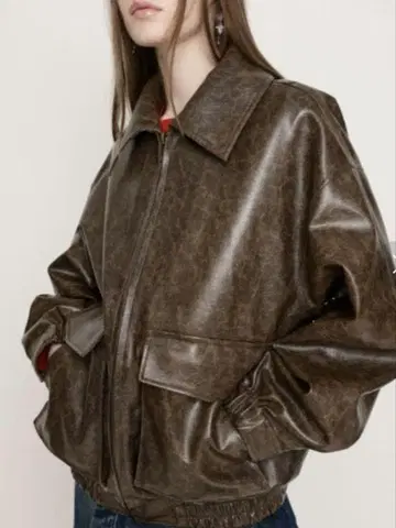 SLY FAUX LEATHER ZIP UP 블루종