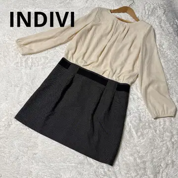 INDIVI 크림색 긴팔 무릎 기장 원피스
