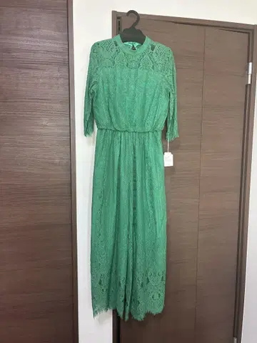 그린 레이스 롱 드레스
