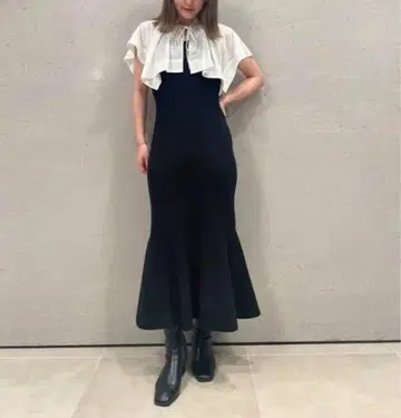 SNIDEL 스나이델 케이프 디자인 니트 도킹 원피스 블랙