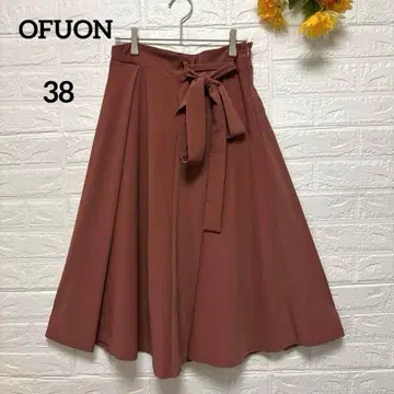 [오프온] OFUON 플레어 스커트 허리 리본 미들 기장 테라코타 38