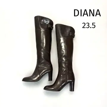 다이애나 롱 부츠 다크 브라운 가죽 청키힐 23.5