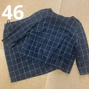 빅 사이즈 46 울 셋업 스커트 체크 그레이 화이트