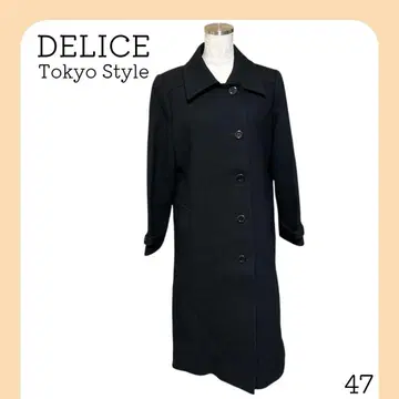 DELICE 도쿄 스타일 롱 코트 블랙 심플 엘레강트 블랙