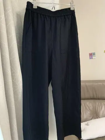 블랙 와이드 팬츠 허리밴딩