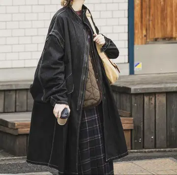 블랙 데님 롱 코트 프리 사이즈