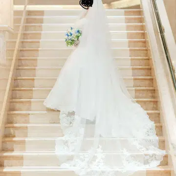 화이트 레이스 롱 웨딩 베일