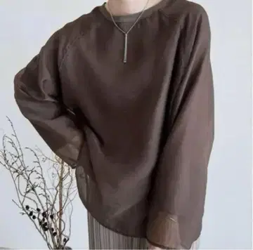 [ 새상품 ] reca 오간자 겹침 래글런 풀오버 브라운