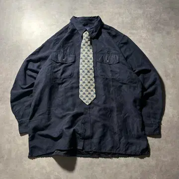 빈티지 스웨이드 느낌 벨로아 넥타이 셔츠 멀티 포켓 세트