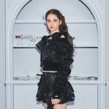 lilLilly 오프숄더 리본 MA-1 블랙 블루종