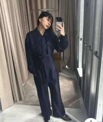 Ameri VINTAGE SHINY DENIM LIKE ROMPERS