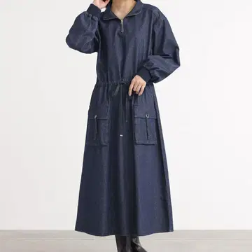 하프 지퍼 데님 롱 원피스 오샤레 워커