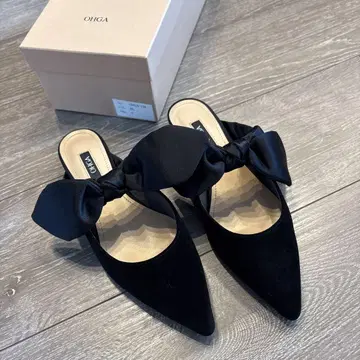 새상품 미착용 ohga 오가 벨로아 리본 뮬 펌프스 S 사이즈