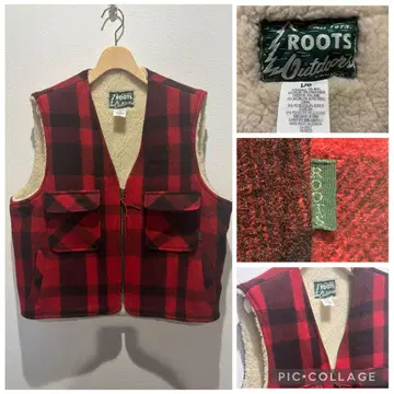 ROOTS outdoors 보아 울 체크 베스트 캐나다