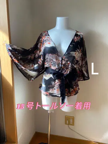 L 시어 시스루 기모노풍 유카타풍 티셔츠