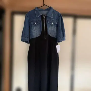 허리 절개 데님 원피스