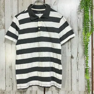 GAP 피케 셔츠 보더 S 남성용 반팔 화이트 그레이 코튼
