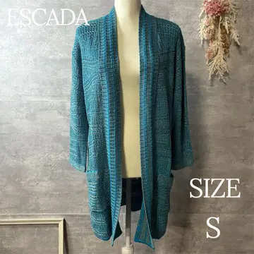 새상품 ESCADA 롱 가디건 터콰이즈 블루 포켓 S 사이즈