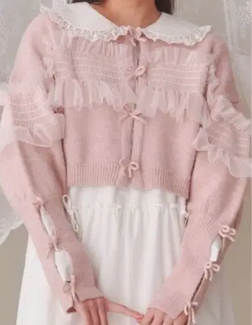 셔링 튤 니트 가디건 merry jenny 핑크