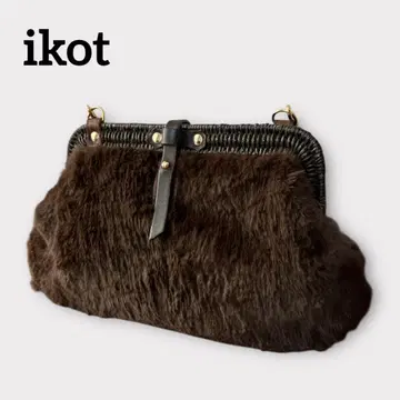 이코트 숄더백 가마구치 퍼 가죽 바스켓 브라운