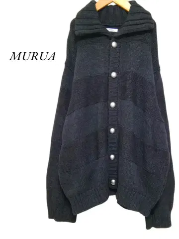 새상품급! MURUA 볼륨 라펠 니트 블루종 가디건 다크 그레이
